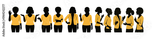 Women Body Language Silhouette Expressions - Editable Communication Expression Silhouette Vector