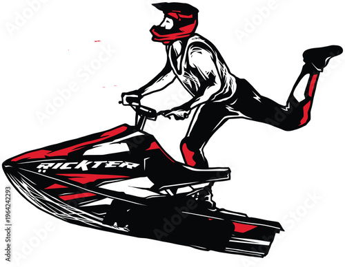 A dynamic graphic illustration of a freestyle jet ski rider performing a high energy stunt move Vector