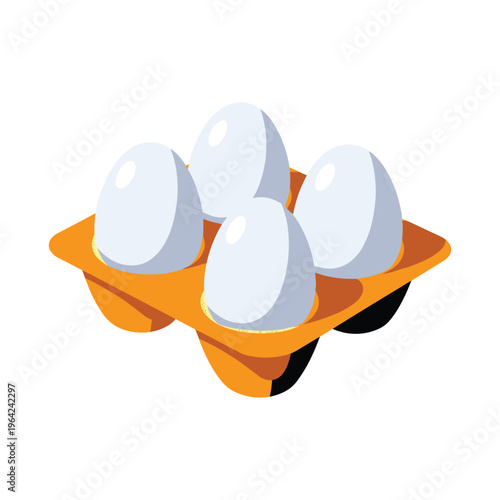 Four White Eggs in an Orange Carton - Isolated on White