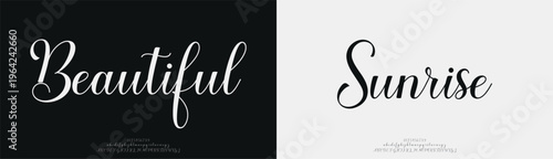 Beautiful Sunrise, Script elegant alphabet beauty logo font. Classic beautiful Modern luxury Serif Letter Minimal Fashion. Typography decoration logotype fonts, wedding, logos. vector illustration
