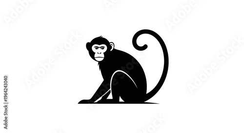Monkey Silhouette Sitting Alone.