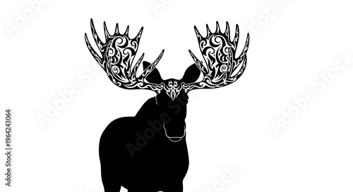 Moose with Large Antlers Silhouette.