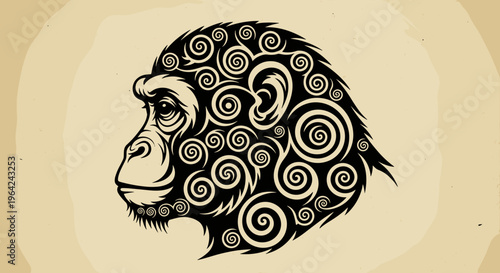 Orangutan Head with Swirls Pattern.