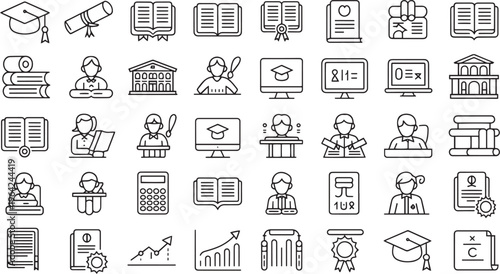Collection of flat design education and school related icons isolated on transparent background