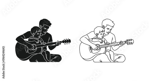 Guitar player silhouette and line art Vector