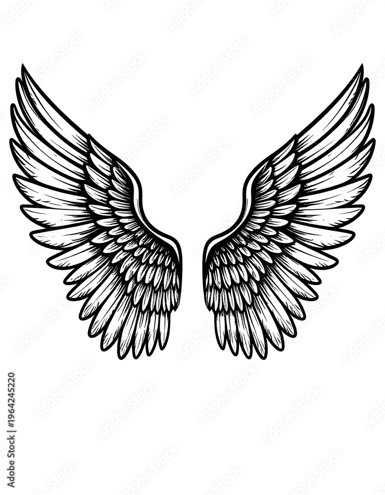Obraz premium Symmetrical pair of feathered wings with detailed shading