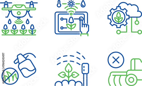 Illustrations of sustainable agriculture and environmental technology concepts