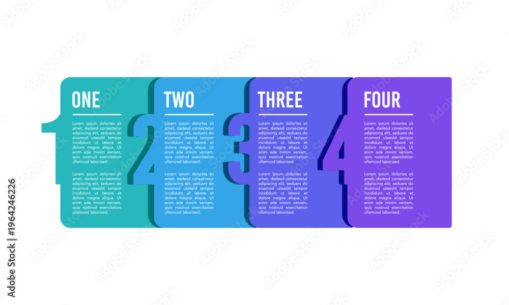 Obraz premium Creative 4 parts process diagram with numbers for startup business model template. Presentation, Plan and Package. Vector illustration.