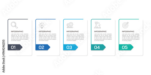 Business infographic with 5 steps and arrow tabs for corporate roadmap.  Vector illustration.