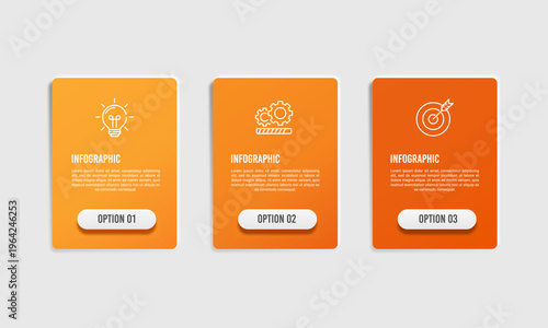 Business infographic template with 3 options design for startup business model. Presentation, Plan and Package. Vector illustration.