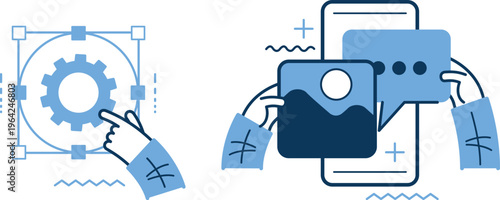 Interactive mobile app design and development process illustration