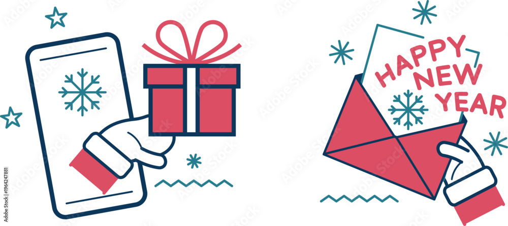 Fototapeta premium Celebrating new year with digital and physical gifts