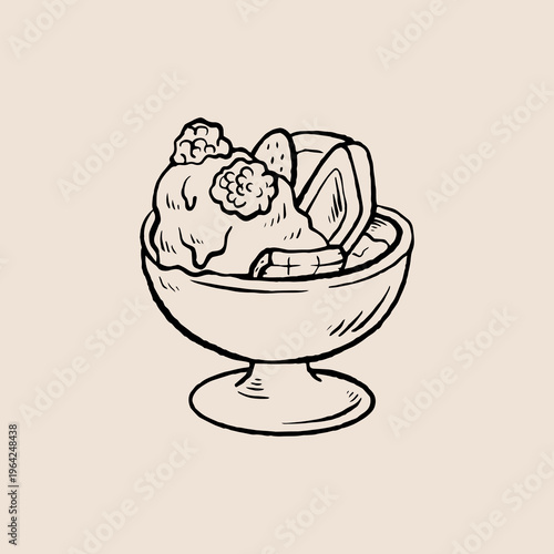 Hand-drawn Ice Cream Sundae with Berries