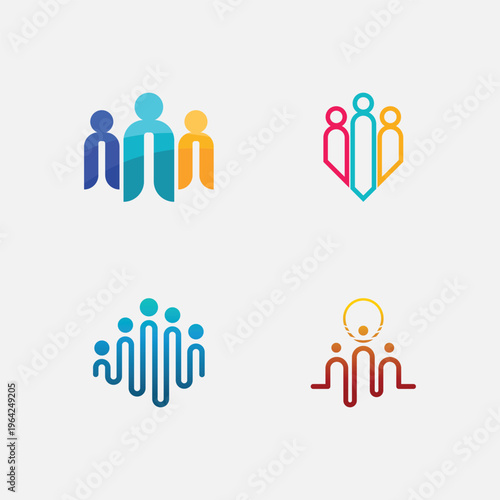 Creative colorful people community group unity logo set