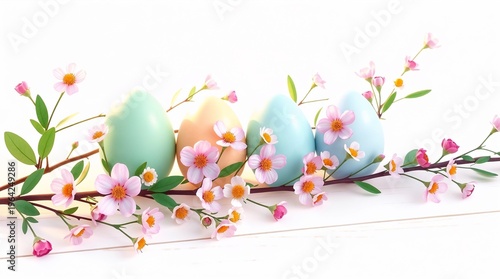 beautiful hand-painted Easter eggs in soft pastel colors with delicate cherry blossom and daisy floral patterns