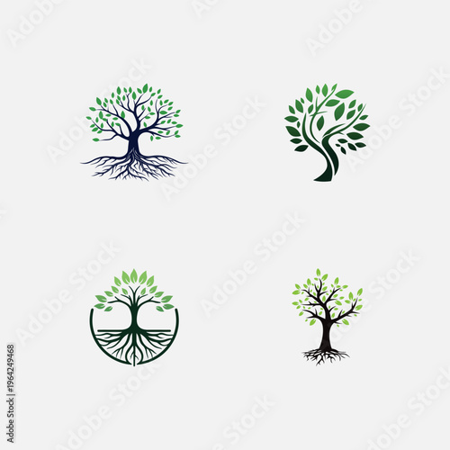 Strong rooted tree green leaf nature life logo