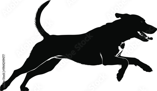 Silhouette of a dog running with its mouth open motion