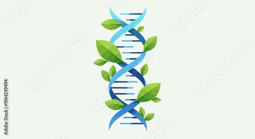 DNA Helix with Leaves – Biotechnology Nature Genetics Vector Illustration