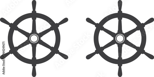 Two Dark Gray Ship Steering Wheels helm boat