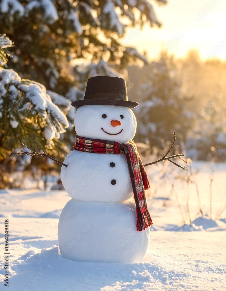 Obraz premium Snowmans Winter Joy - A Festive Scene in Snowy Landscape.