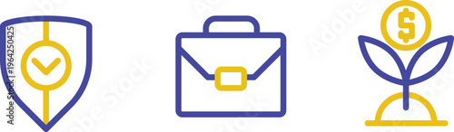 Symbols representing security, business, and financial growth