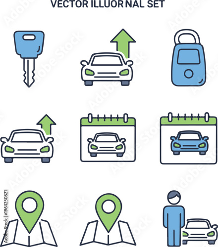 Vector illustration set of car rental and transportation icons