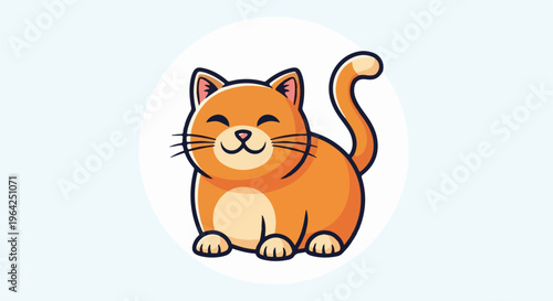 A plump, cartoon orange cat sits happily inside a white circle