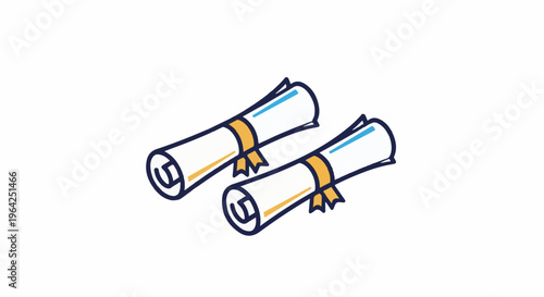 Two rolled diplomas tied with a ribbon, rendered in a simple drawing style