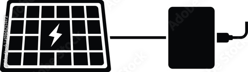 Portable Solar Panel Silhouette Vector Charging Power Bank Isolated on White Background for Renewable Green Energy Concept and Sustainable Technology Illustration