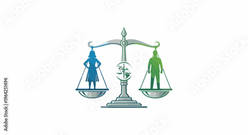 A balance scale with silhouette of a woman and man on each side