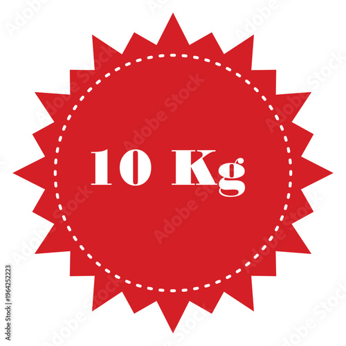 Red 10 Kg Weight Capacity Starburst Badge Sticker Isolated on White