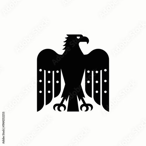 Black and white depiction of a german imperial eagle with outstretched wings isolated on white background, Vector, illustration