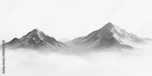 A majestic snow-covered mountain peak rises against a cold winter sky, featuring a massive glacier and rocky high hills in this breathtaking nature landscape travel scene