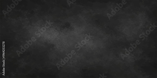A dark and empty black grunge texture backdrop features a rough, vintage concrete wall pattern with a dirty, old grey paper surface design for a blank chalkboard frame wallpaper