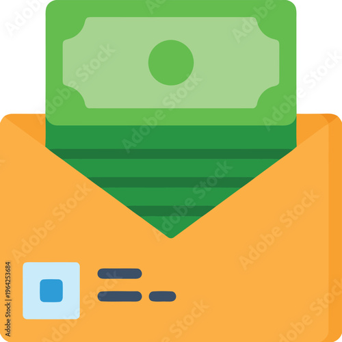 Yellow envelope filled with green paper money bills representing payment or financial bribe and investment transactions