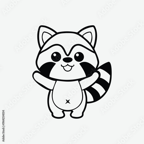 Cute cartoon raccoon waving cheerfully in a minimalist style drawing Vector