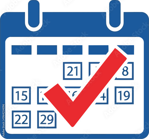 Calendar page with marked date and red checkmark for appointment scheduling or important event reminder, graphic design