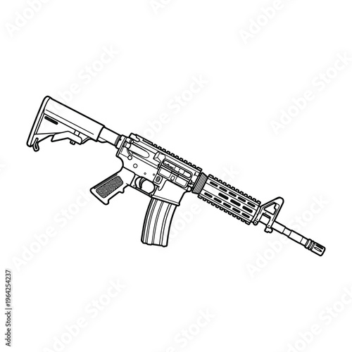 Rifle gun with magazine and stock, semi-automatic weapon