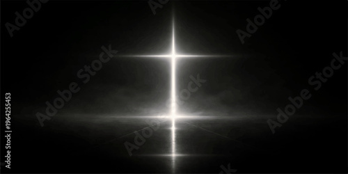 Abstract glowing light shining through darkness with blue rays and smoky night background