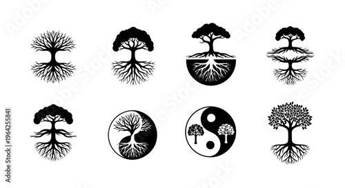 Tree of Life Symbol with Yin Yang Roots Spiritual Harmony Design