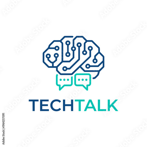 A striking logo design combining a brain with circuit patterns, representing innovation and technology discussions within a modern context, perfect for tech platforms.
