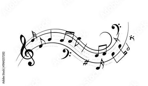 Music Notes Swirl Vector Illustration Flowing Musical Symbols Design Element Isolated on White