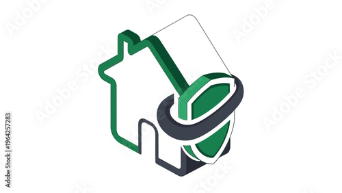 3D vector house white and green featuring a check mark symbol and success button icon for an approved business choice design concept.