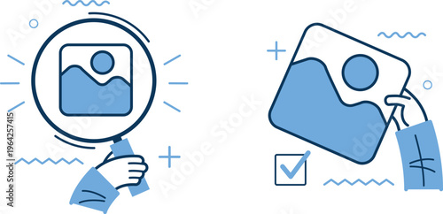 Analyzing and editing photos using a magnifying glass and mobile device