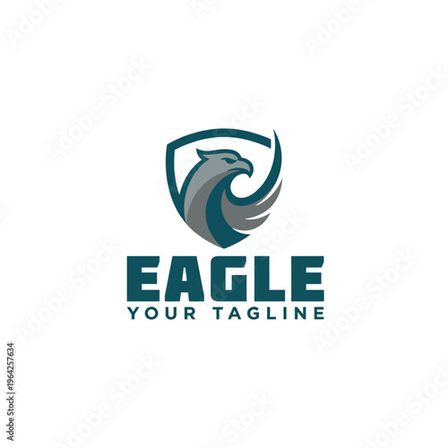 A bold and dynamic logo of an eagle within a shield, representing strength and vision, perfect for businesses wanting to convey power and protection.