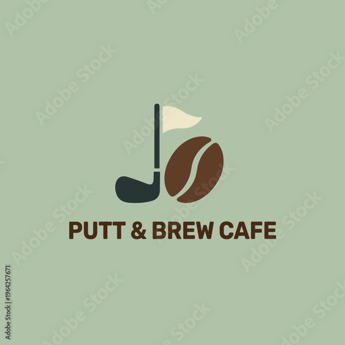 An innovative logo concept combining golf and coffee elements, featuring a golf club and coffee bean. This design attracts enthusiasts of both activities for a cafe.