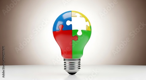 The creative collaboration of ideas symbolized by a light bulb composed of puzzle pieces representing innovation and teamwork