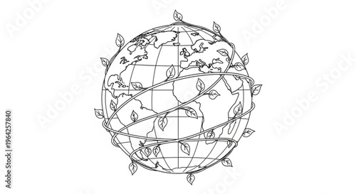 Earth globe with leaves and vines wrapped around it symbolizing eco friendly and sustainable living