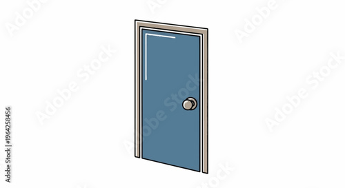 A closed, blue door with a silver doorknob and beige trim