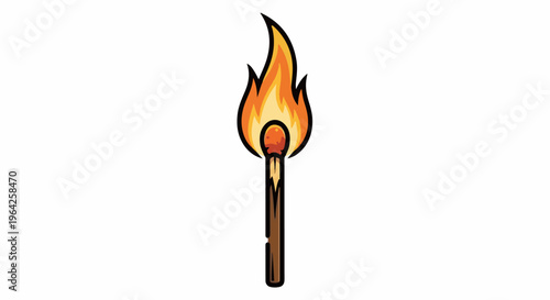 A close-up illustration of a single lit matchstick with a bright flame